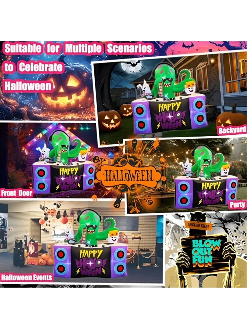 Halloween Inflatables 6FT DJ Octopus Playing Music on Turntable